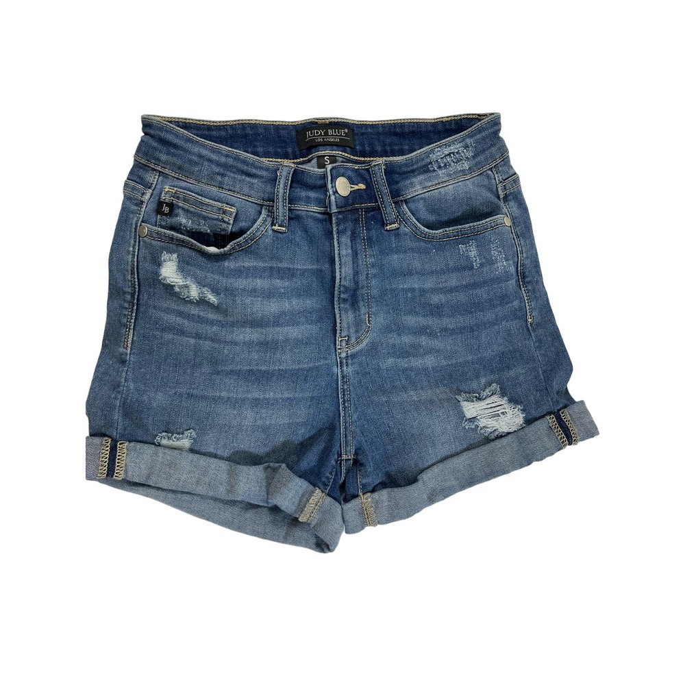Judy Blue Women's S Cuffed Hem Jean Shorts Distressed Stretch Denim Western